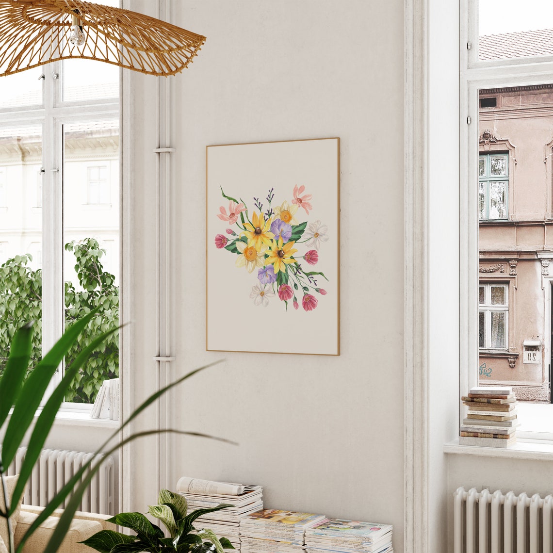 Yellow Daffodils and Wildflower Bouquet Watercolor Spring Poster - Image 2