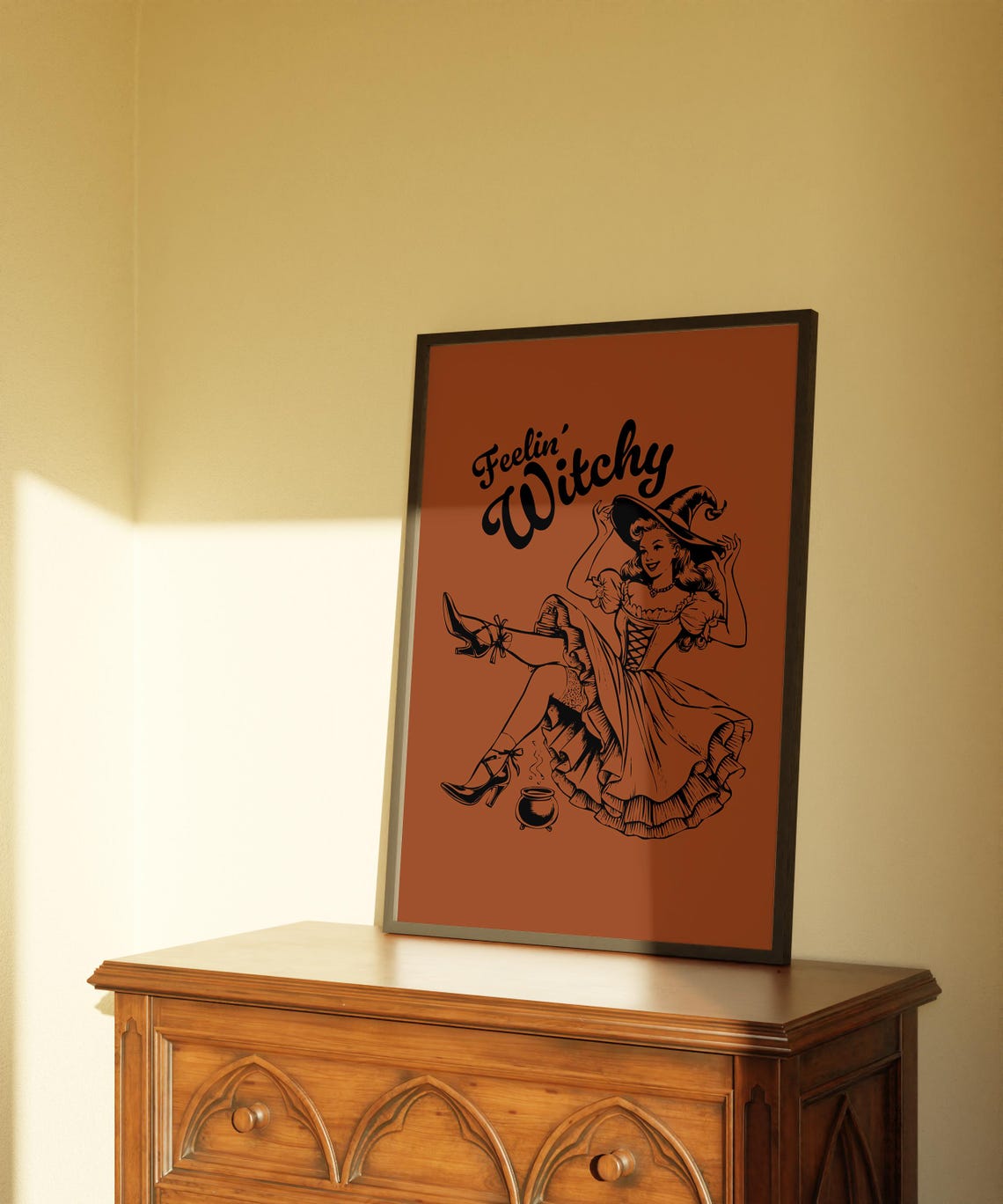 Feelin Witchy Retro Pin Up Witch Burnt Orange Halloween Poster - Image 4