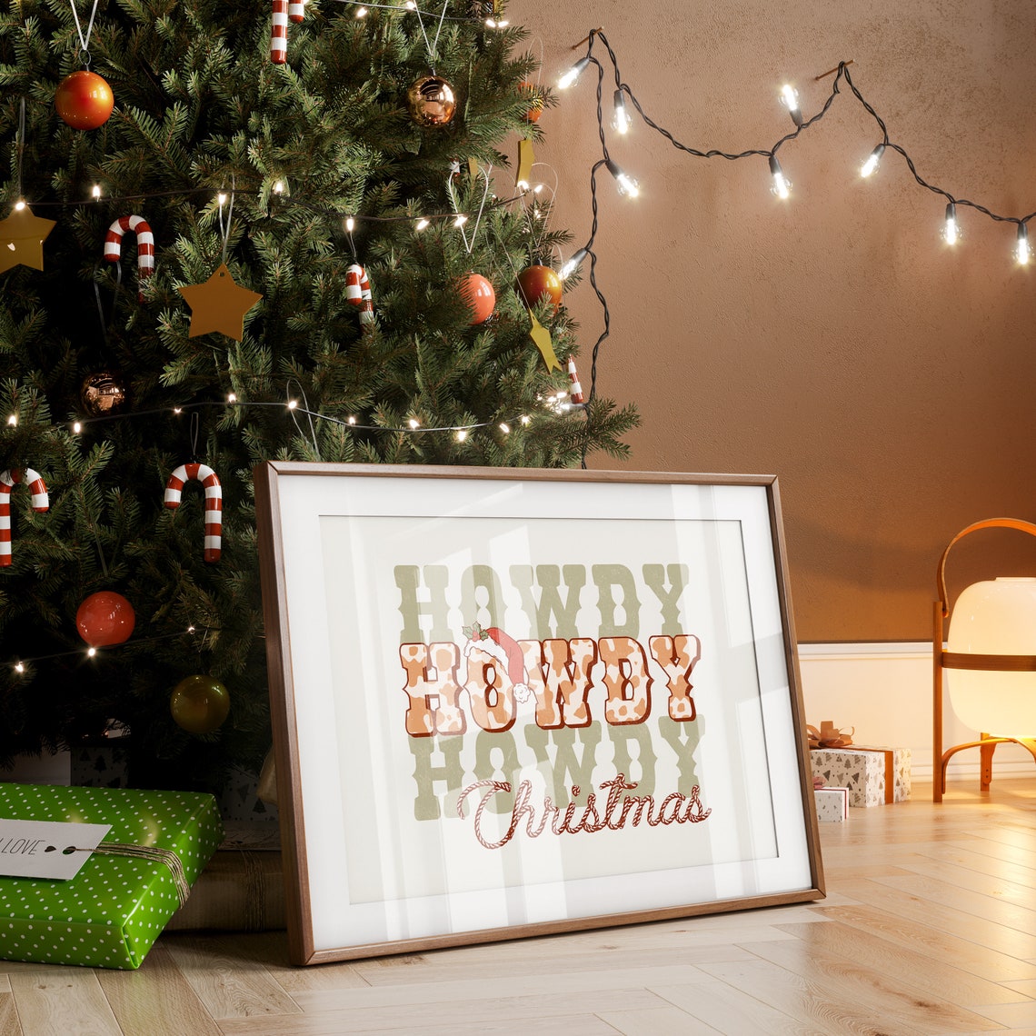 Howdy Christmas Print Cowboy Christmas Country Christmas Cowhide Christmas Merry Christmas Retro Christmas Print Western Christmas Art - Image 3