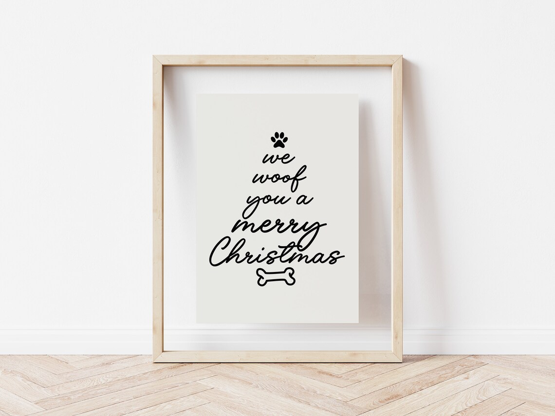We Woof You A Merry Christmas Black Script Funny Dog Quote Poster - Image 5