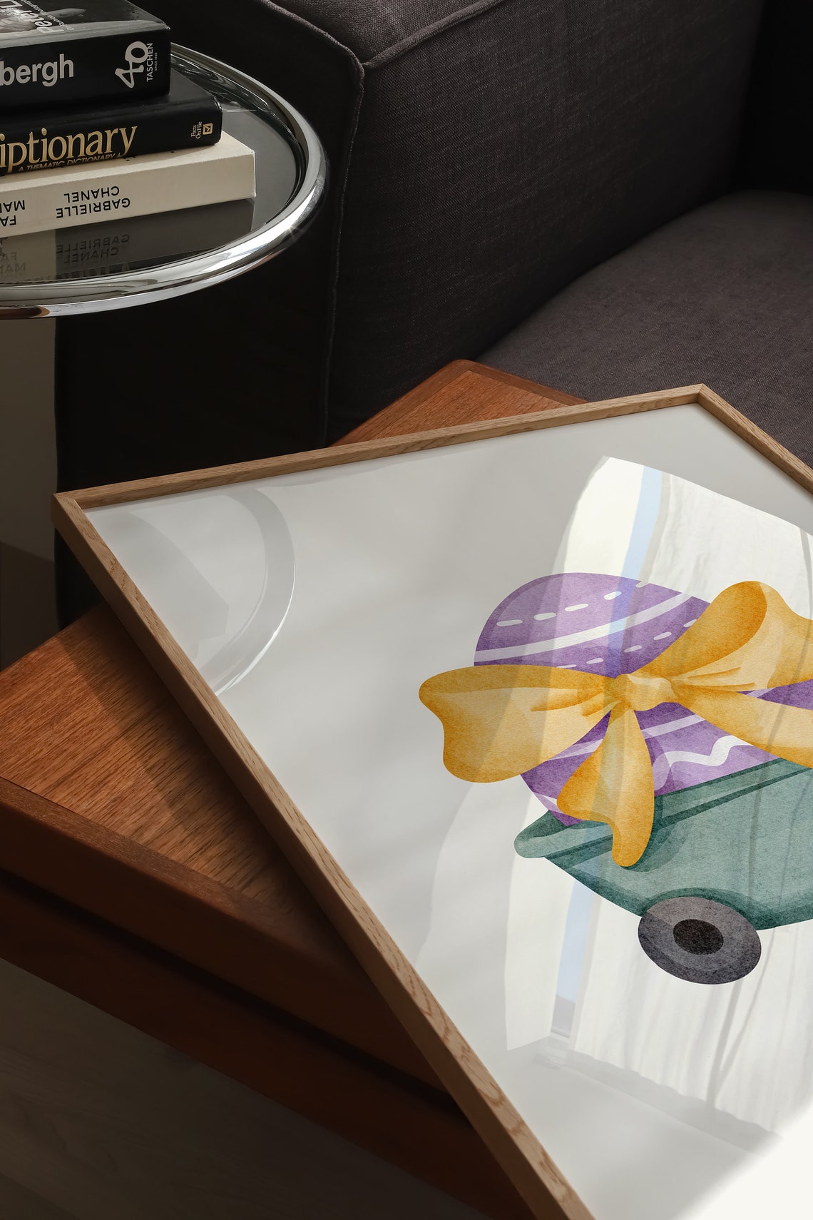 Purple Easter Egg In Teal Toy Wagon With Big Yellow Bow Poster - Image 3