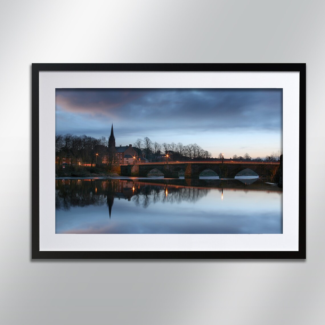 Chester Handbridge Dusk Bridge River Church Spire Photo Art Poster