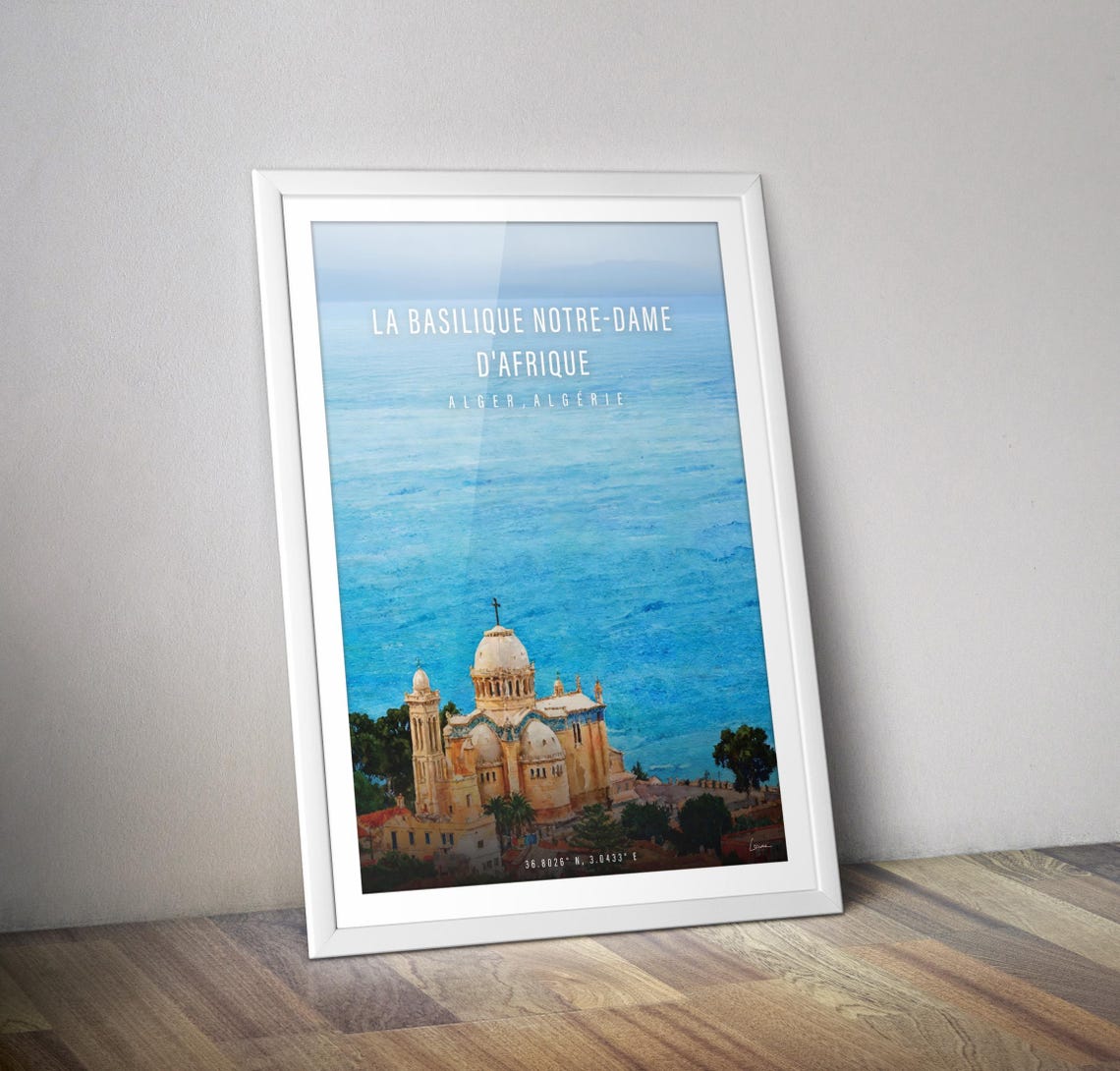 Basilica Notre-Dame d Afrique Alger Algeria Watercolor Travel Poster