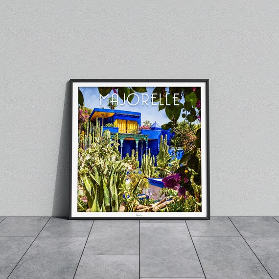 Majorelle Blue House Framed By Lush Agave Garden Foliage Poster
