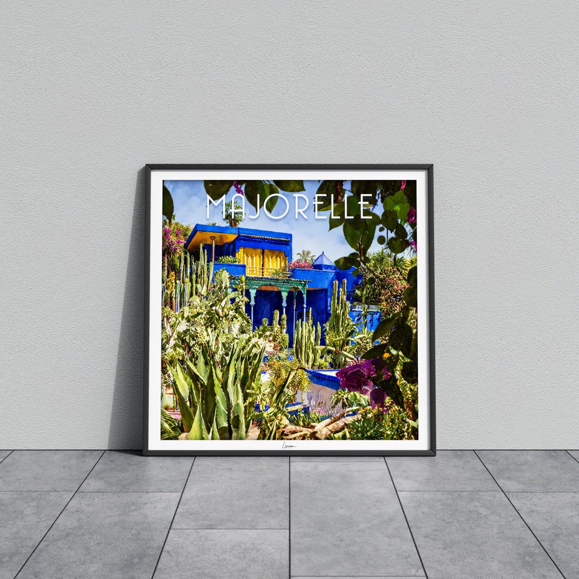Majorelle Blue House Framed By Lush Agave Garden Foliage Poster