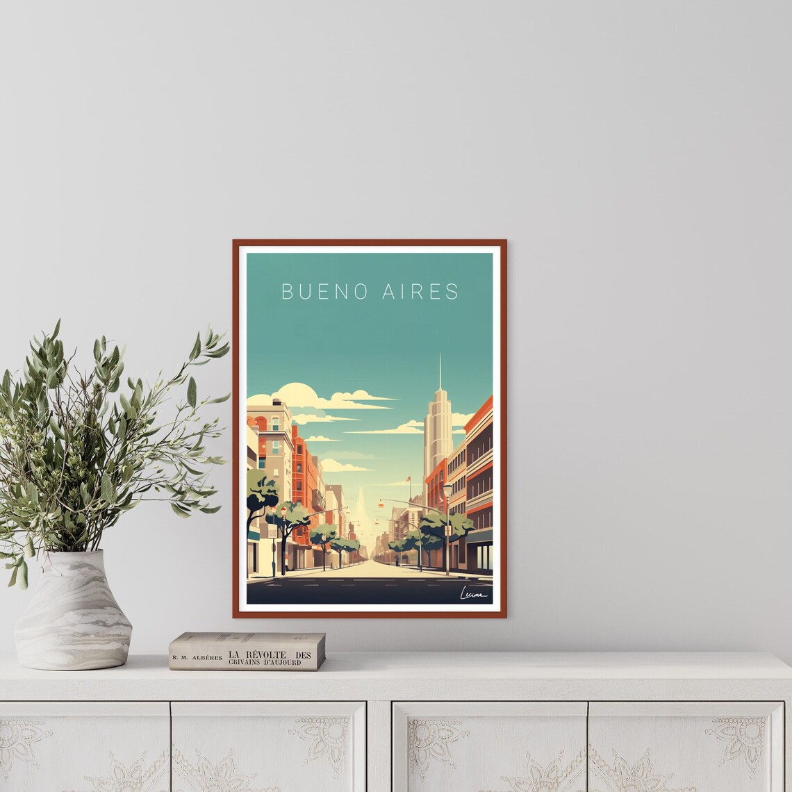 Buenos Aires Avenue Retro Travel Poster With Classic City Buildings