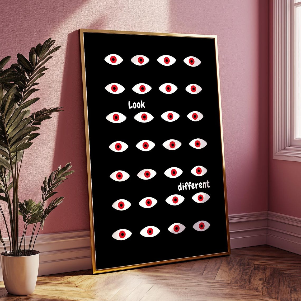 Look Different Eye Pattern Red Pupil Bold Black Graphic Poster