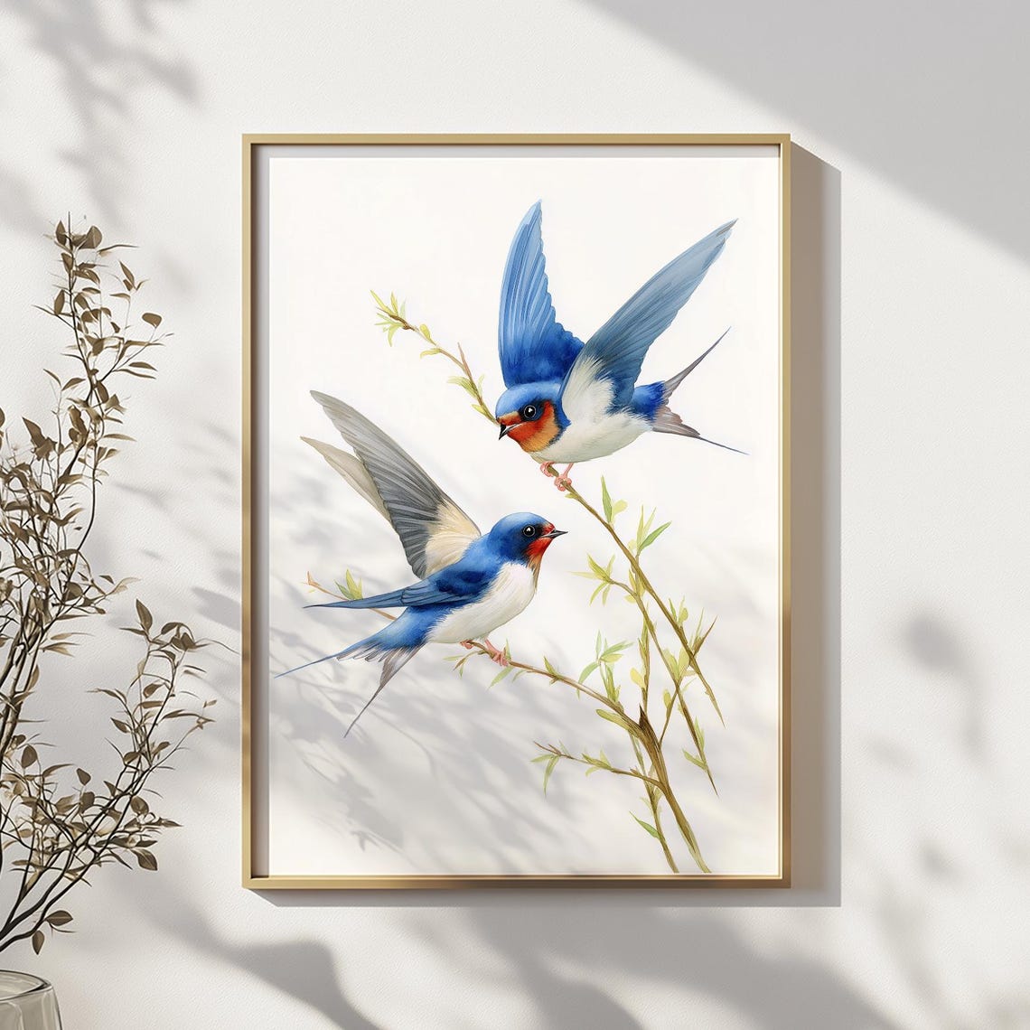 Elegant Blue Swallows Art Print Delicate Illustration Wall Decor For Nature Bird Lovers Modern Minimalist