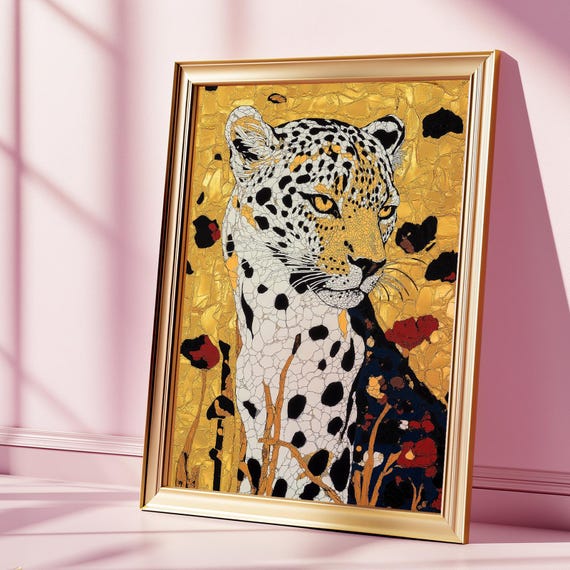 Luxury Leopard Wall Art Print Gold Safari Animal Illustration For Bold Home Decor Exotic Jungle Theme Poster Glam Statement Artwork