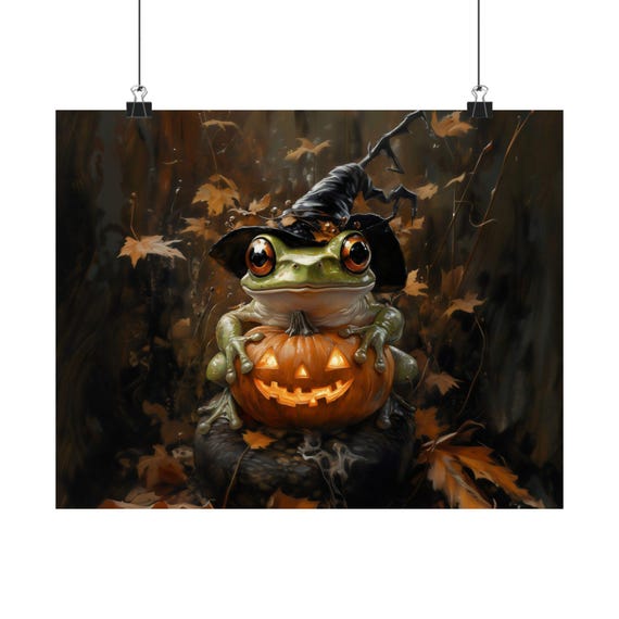 Pumpkin Frog Cute And Spooky Poster Painting Fall Modern Painting Halloween Eccentric Wall Print Art Airbnb Art Wall Decor