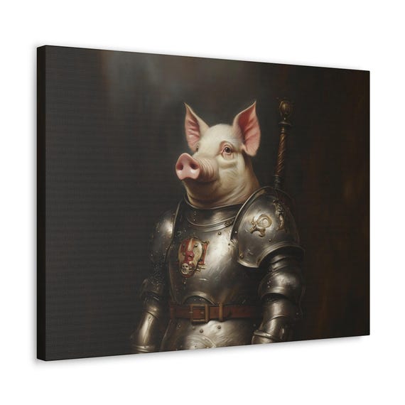 Maximalist Eclectic Medieval Pig Knight Print Bold Altered Animal Portrait Fantasy Colorful Renaissance Rustic Vintage Art