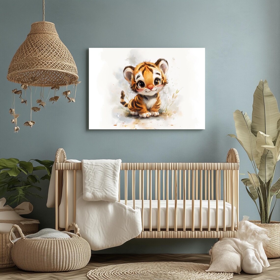 Sweet Baby Tiger Watercolor Nursery Art Soft Pastel Wall Art