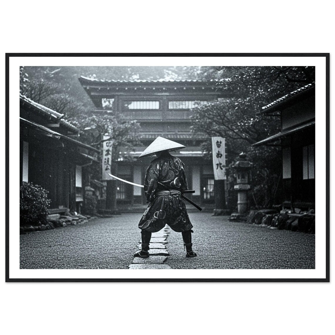 Samurai Black and White Vintage Wall Art Print