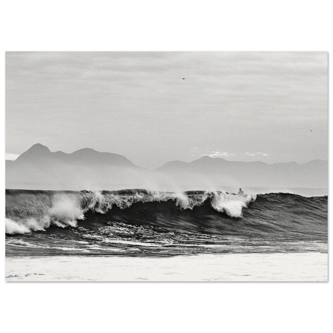 Black And White Ocean Wave Surfer Minimalist Surf Photography Print