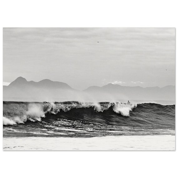 Black And White Ocean Wave Surfer Minimalist Surf Photography Print