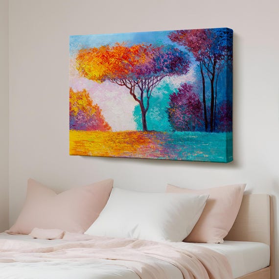 Colorful Trees Oil Painting Look Decorative Canvas Wall Art Large Abstract Print
