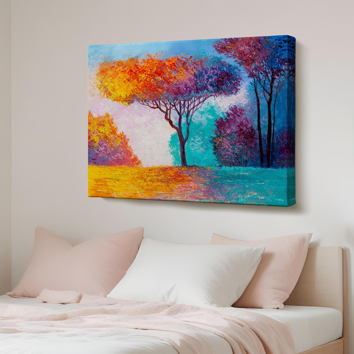 Vibrant Abstract Trees in Orange Purple and Teal Modern Landscape Poster