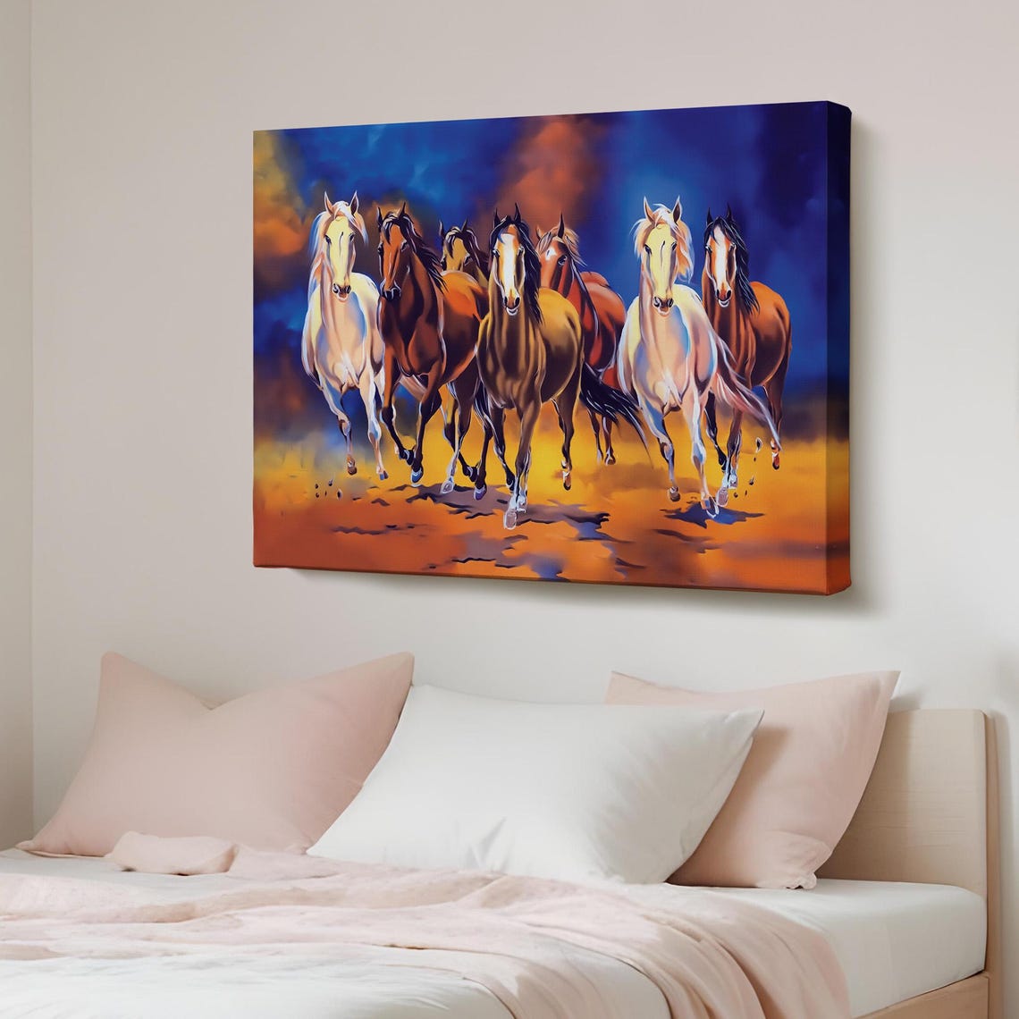 Thunder Galloping Horses Sunset Charge Wild Mustang Herd Poster