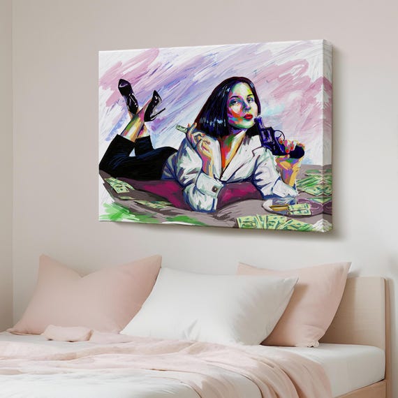 Armed Gangster Girl Pop Art Decorative Wall Housewarming Gift Portrait Canvas Modern