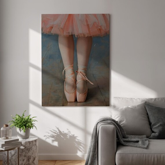 Ballet Shoes Canvas Wall Art Pink Tutu And Pointe Pose Painting Elegant Dance Girl Print Framed Gift For Ballerina Or Studio Decor