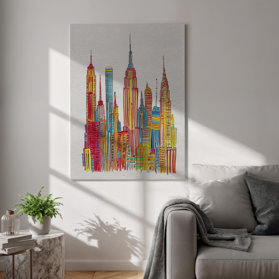 New York City Colorful Skyline Illustration Skyscraper Buildings Poster