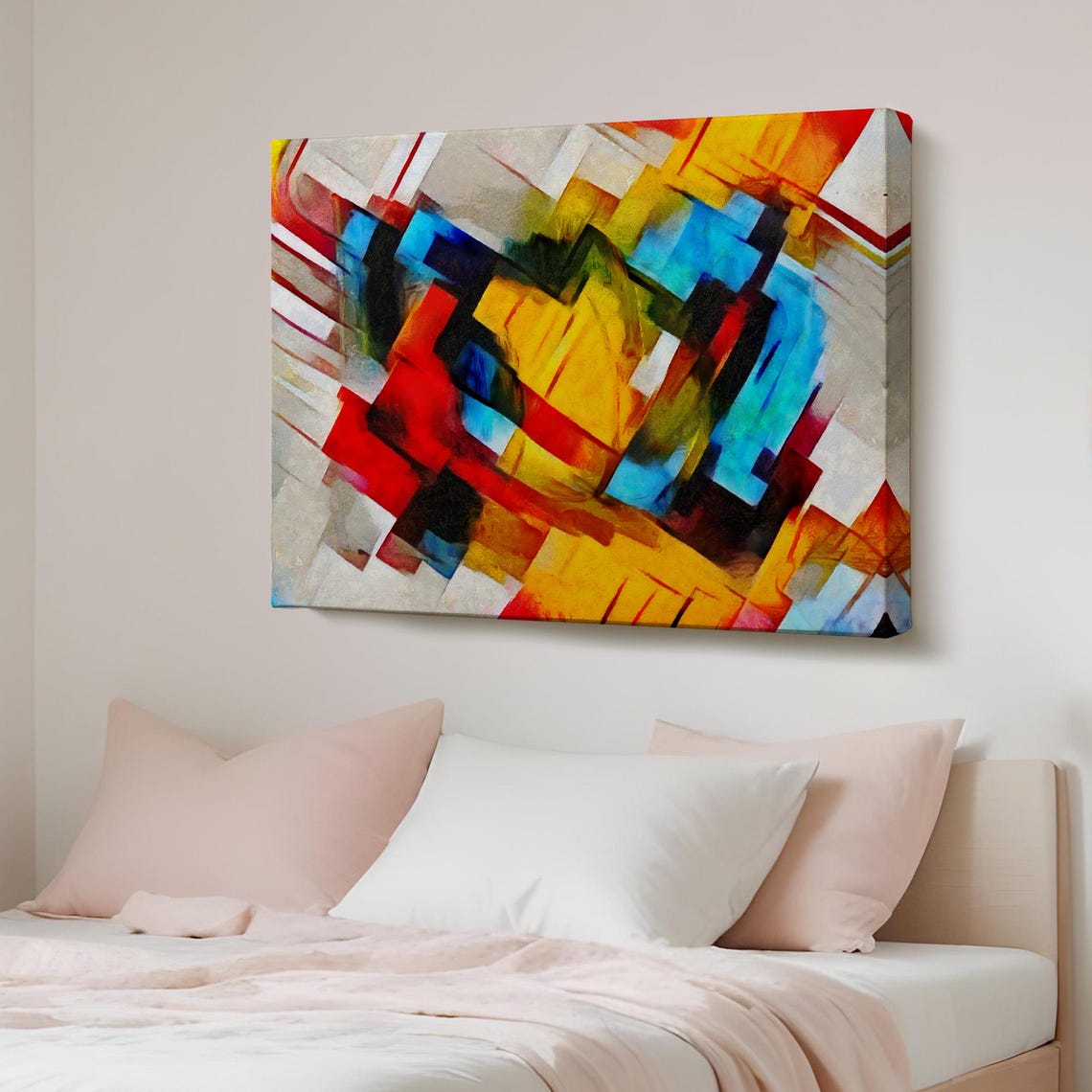 Picasso Style Cubist Geometric Red Yellow Blue Abstract Art Poster