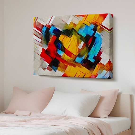 Picasso Style Cubist Geometric Red Yellow Blue Abstract Art Poster