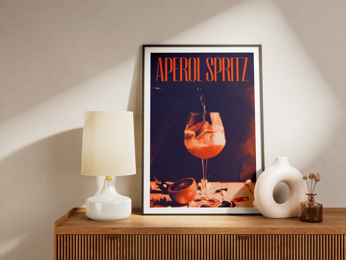 Aperol Spritz Vintage Cocktail Photography Italian Bar Poster