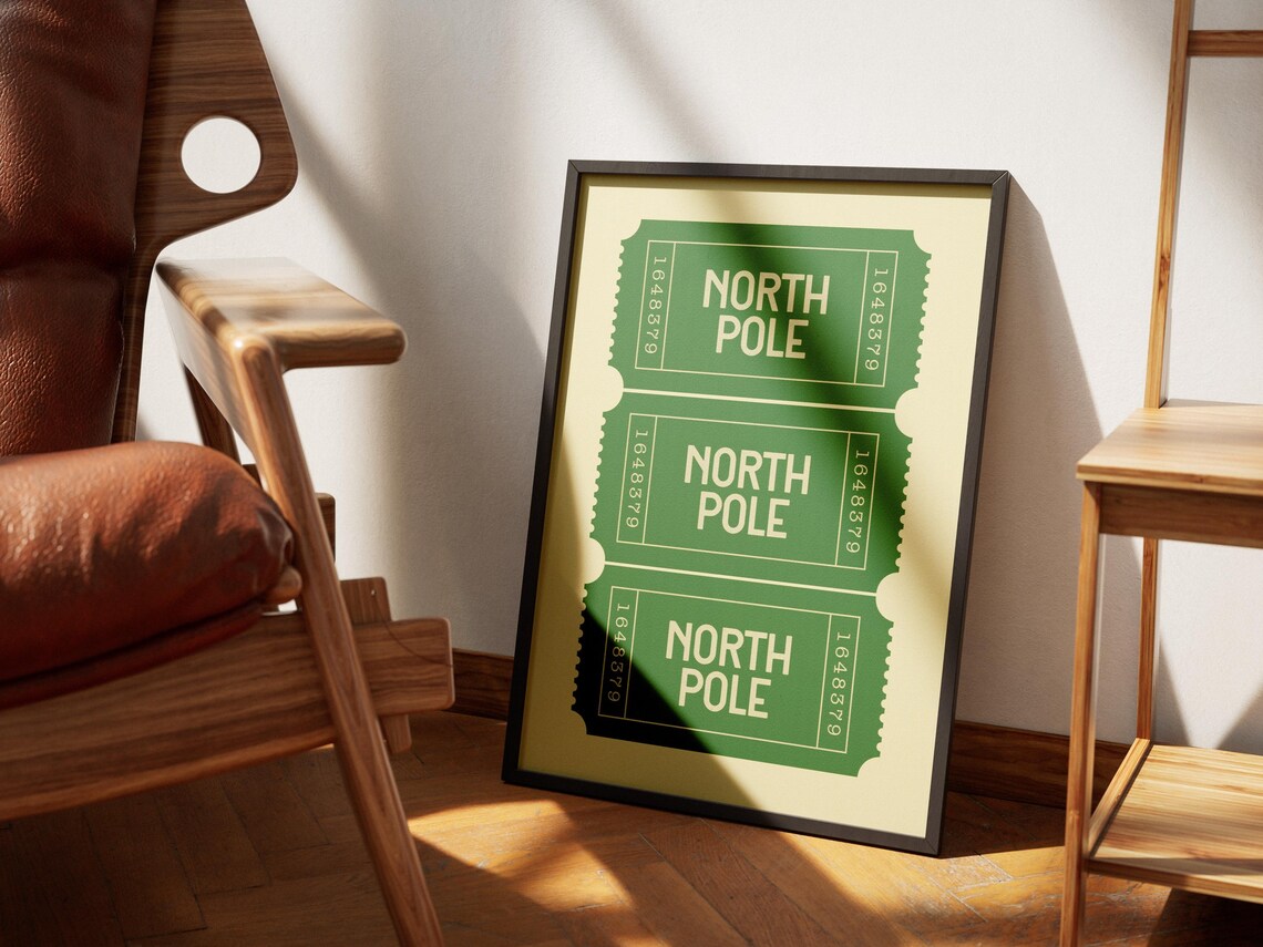 Green North Pole Ticket Retro Christmas Holiday Decor Poster - Image 2