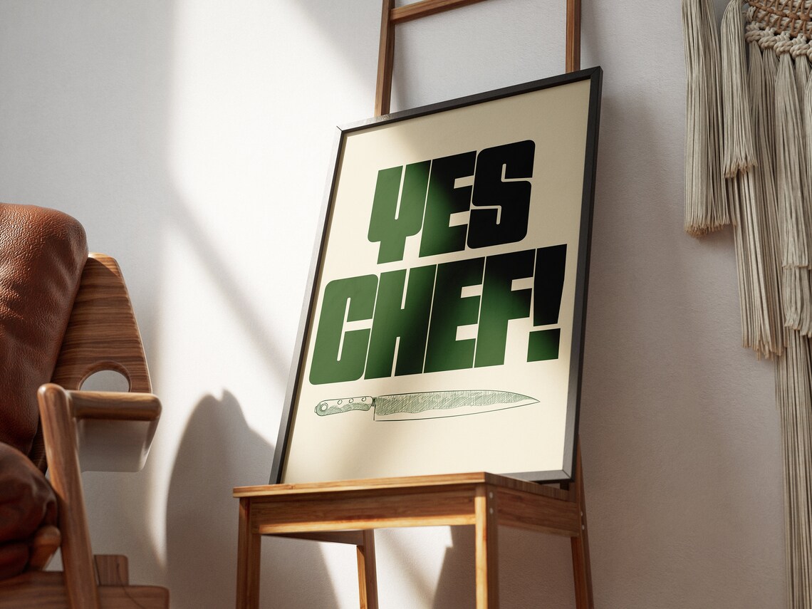Yes Chef Poster, Mid-Century Kitchen Typography Print - Image 2