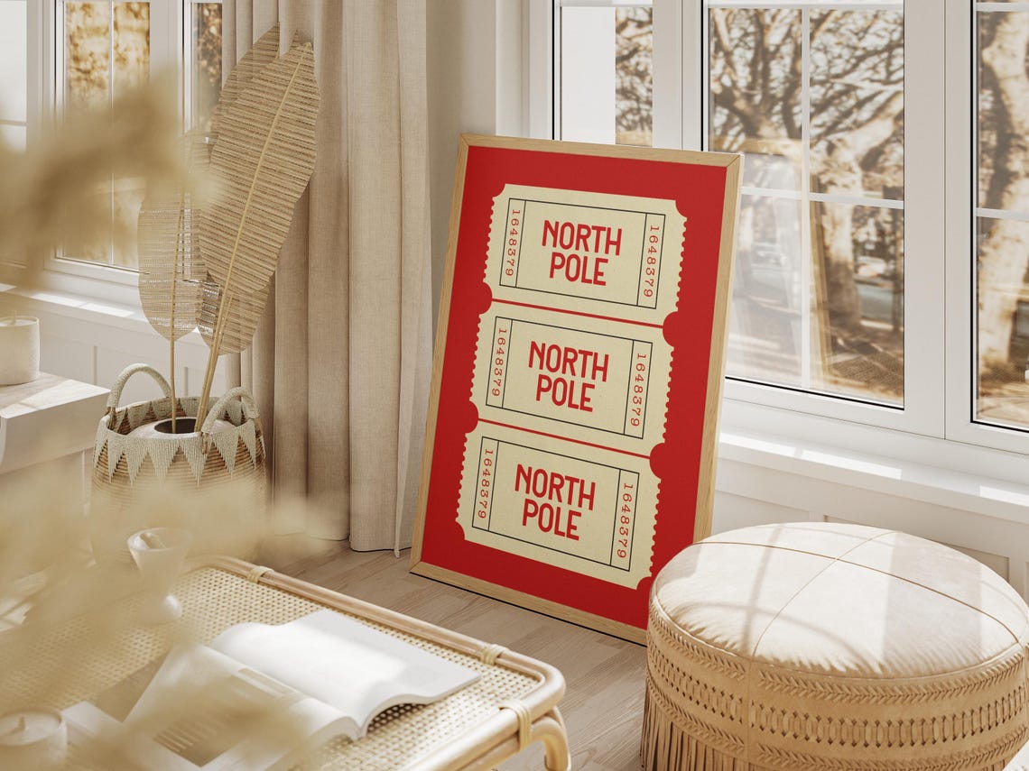 Red North Pole Ticket Retro Christmas Holiday Season Decor Poster - Image 3