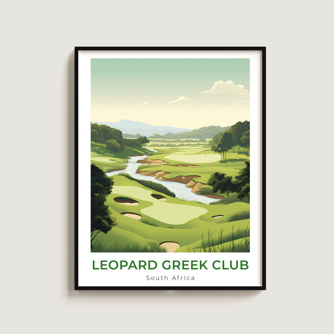 Leopard Creek South Africa Golf Fairway Stream Vintage Travel Poster