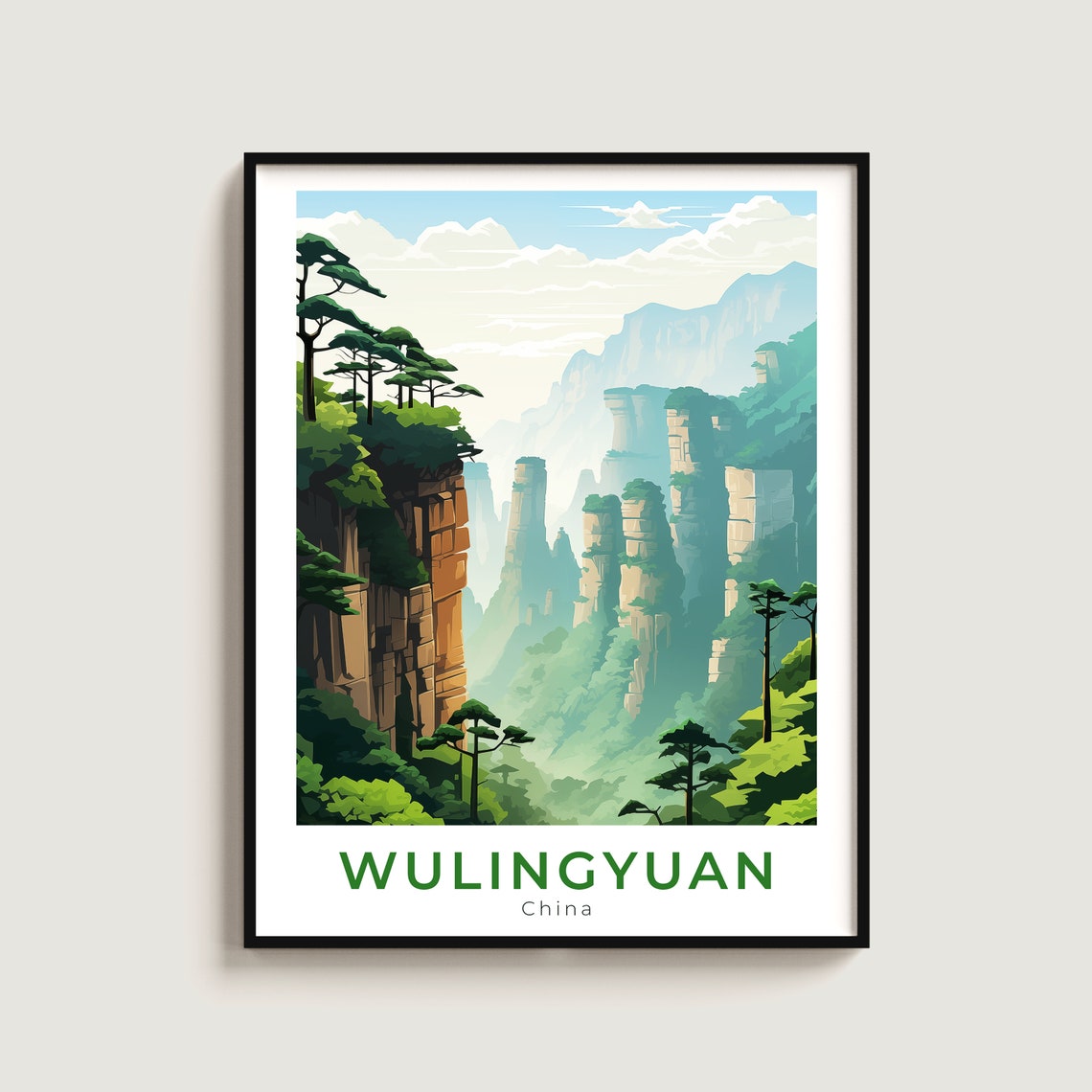 Wulingyuan China Sandstone Pillar Forest Misty Mountain Poster