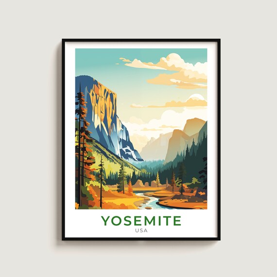 Yosemite National Park El Capitan River Autumn Vintage Travel Poster