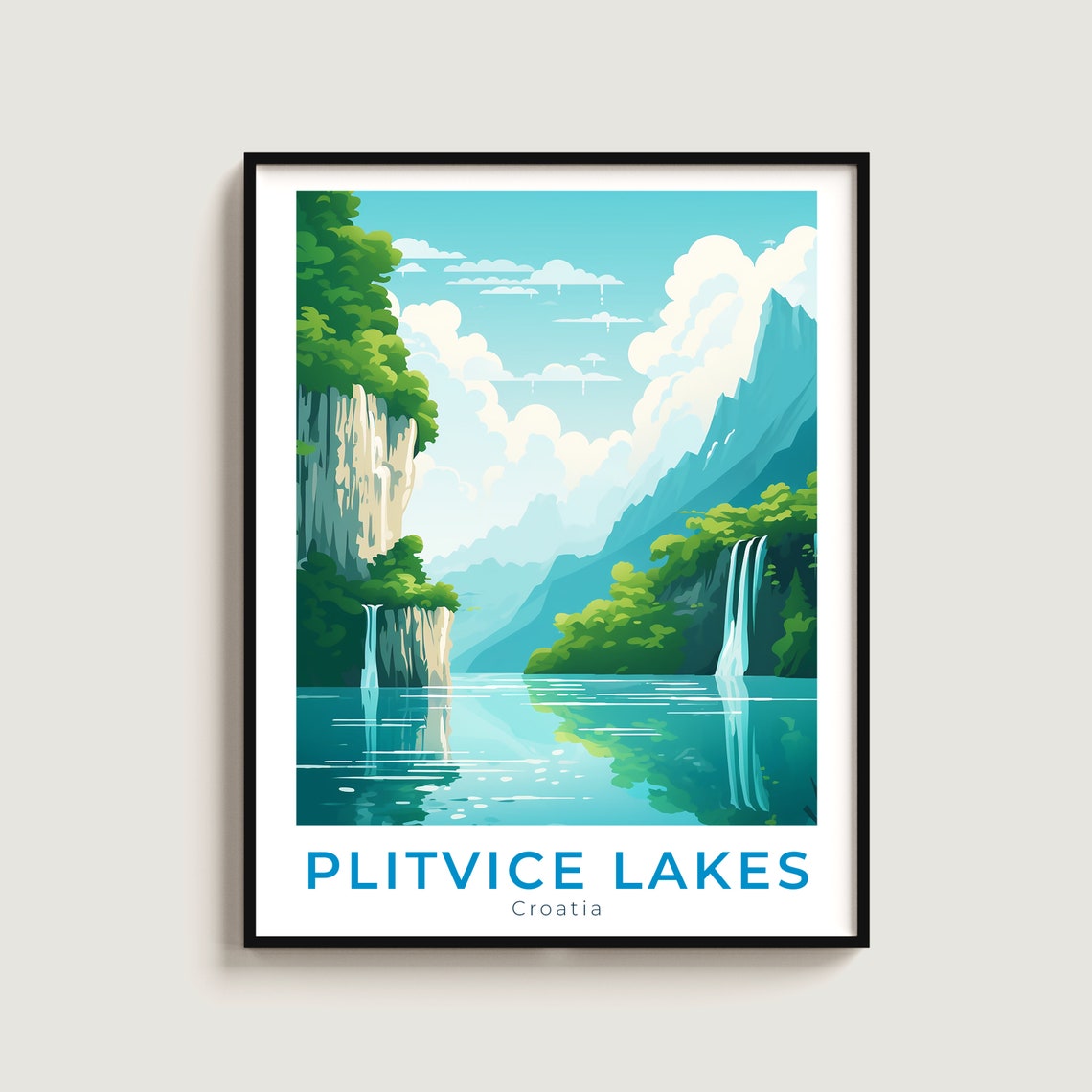 Plitvice Lakes Croatia Turquoise Waterfalls Lake Travel Fresh Poster