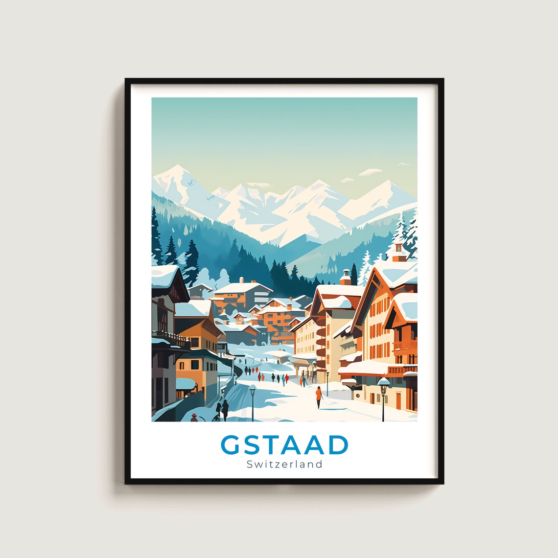 Gstaad Switzerland Snowy Main Street Alpine Village Winter Town Poster
