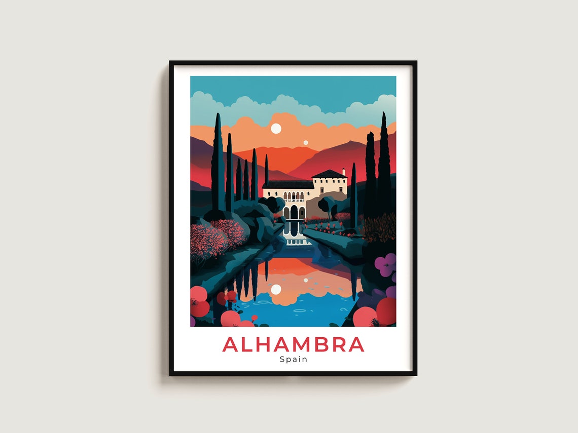 Alhambra Spain Generalife Garden Reflecting Pool Sunset Poster