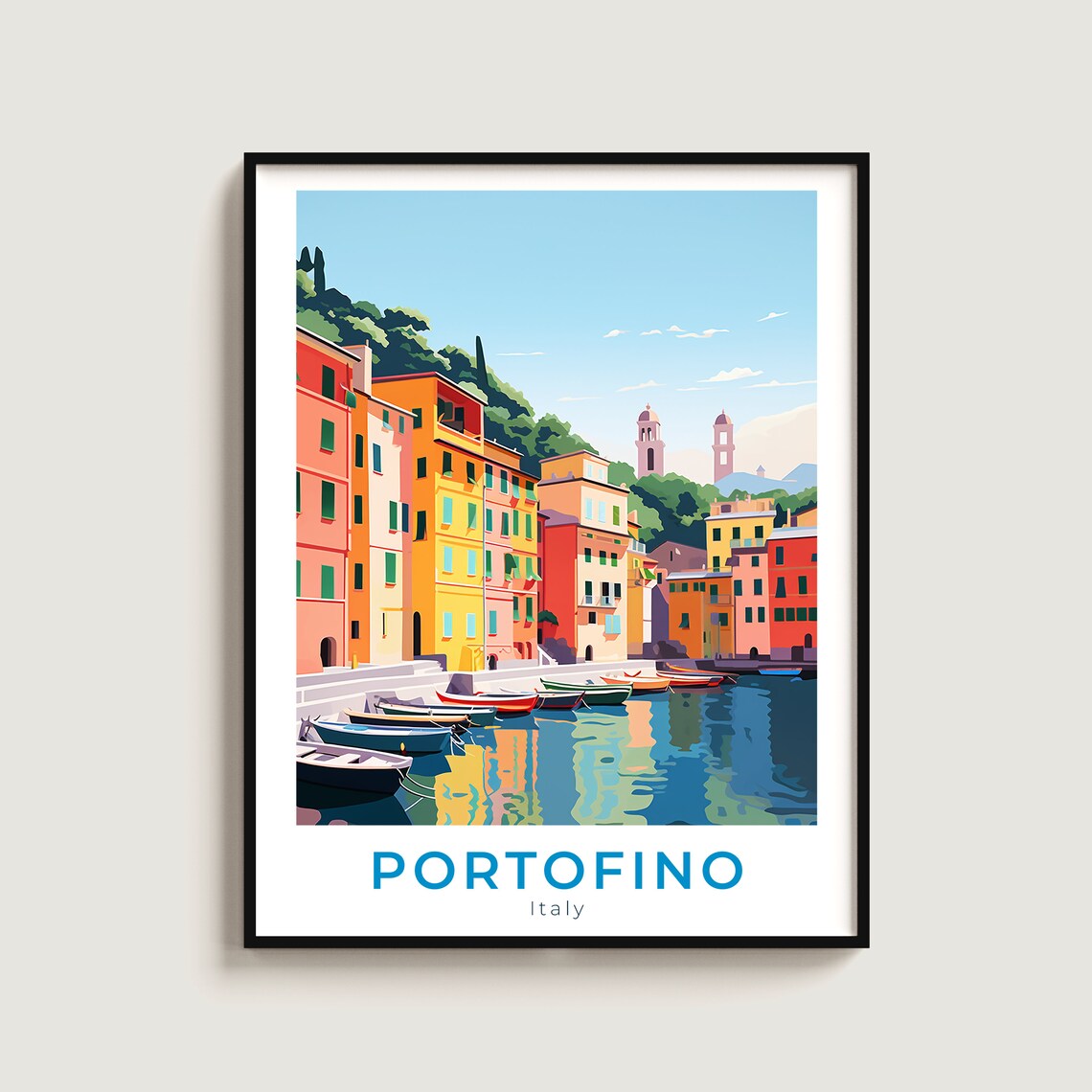 Portofino Italy Colorful Harbor Boats Waterfront Travel Poster