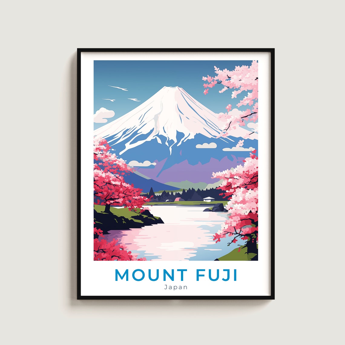 Mount Fuji Japan Cherry Blossom Lake Spring Mountain View Poster