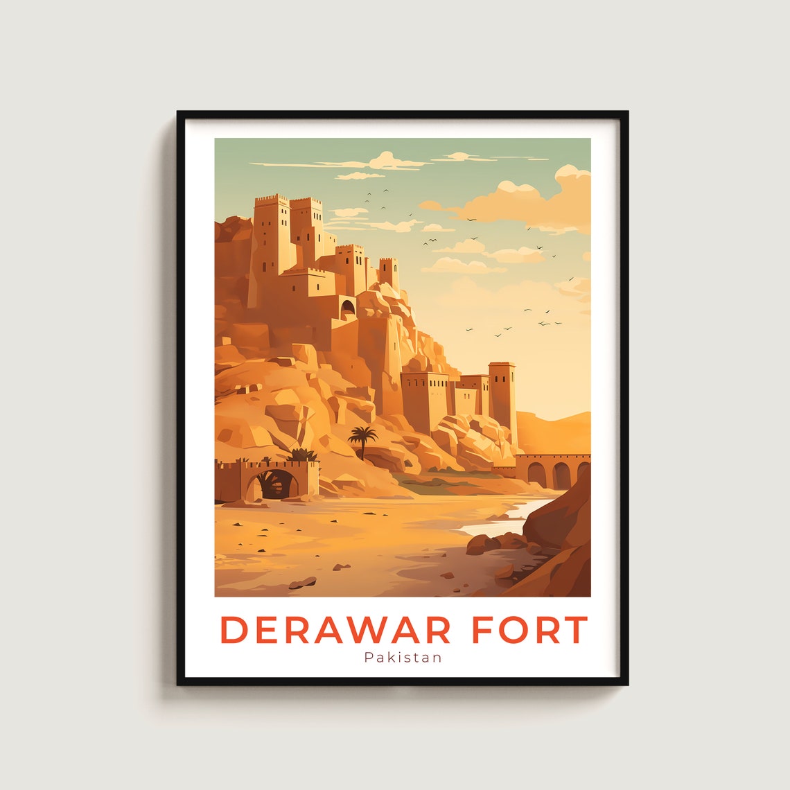Derawar Fort Pakistan Desert Fortress Sunset Travel Poster Art