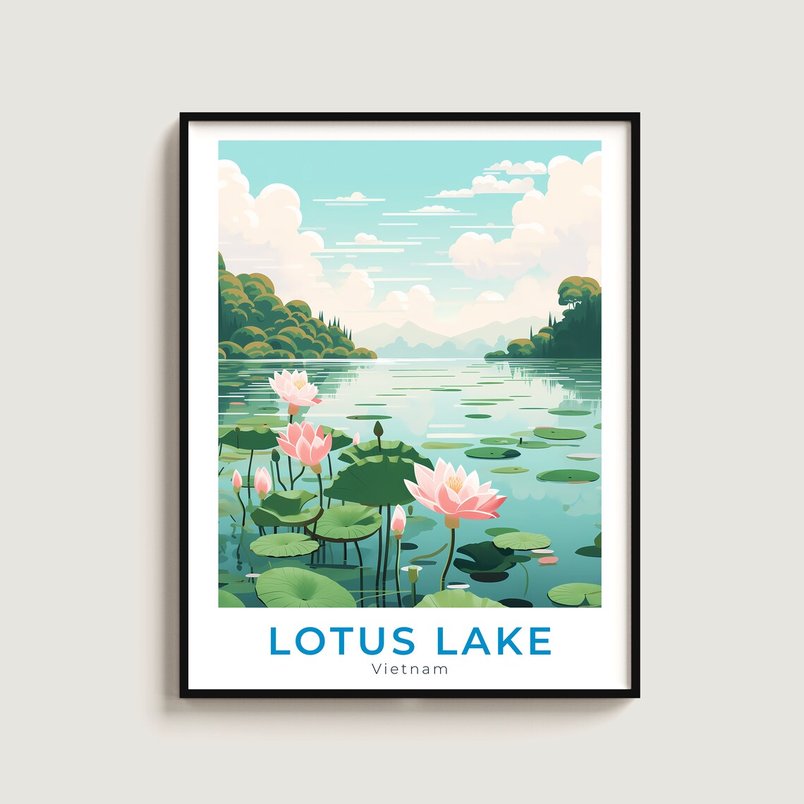 Lotus Lake Vietnam Water Lilies Pink Lotus Flowers Forest Shore Poster