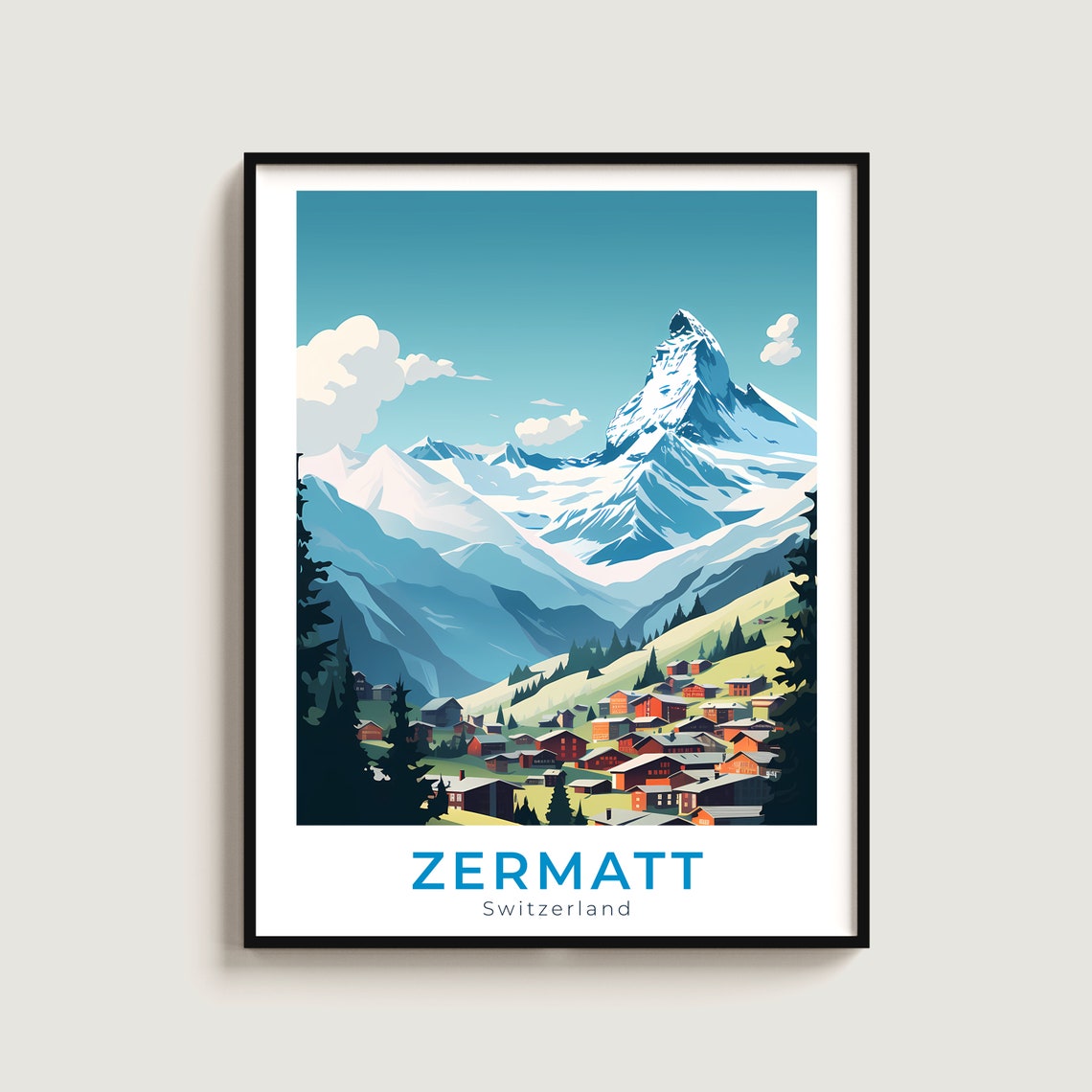 Zermatt Switzerland Matterhorn Poster Alpine Mountain Travel Art