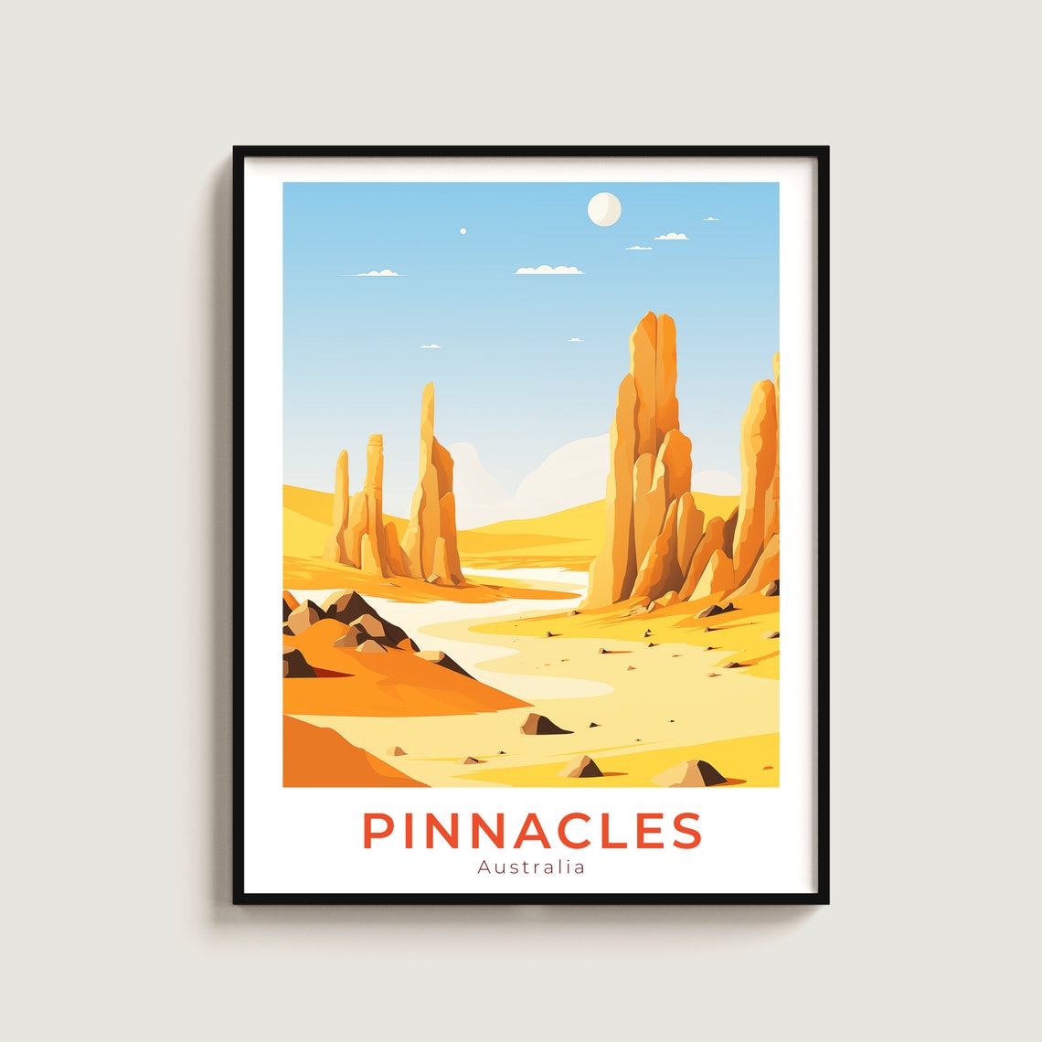 Pinnacles Australia Desert Limestone Spires Vintage Travel Poster