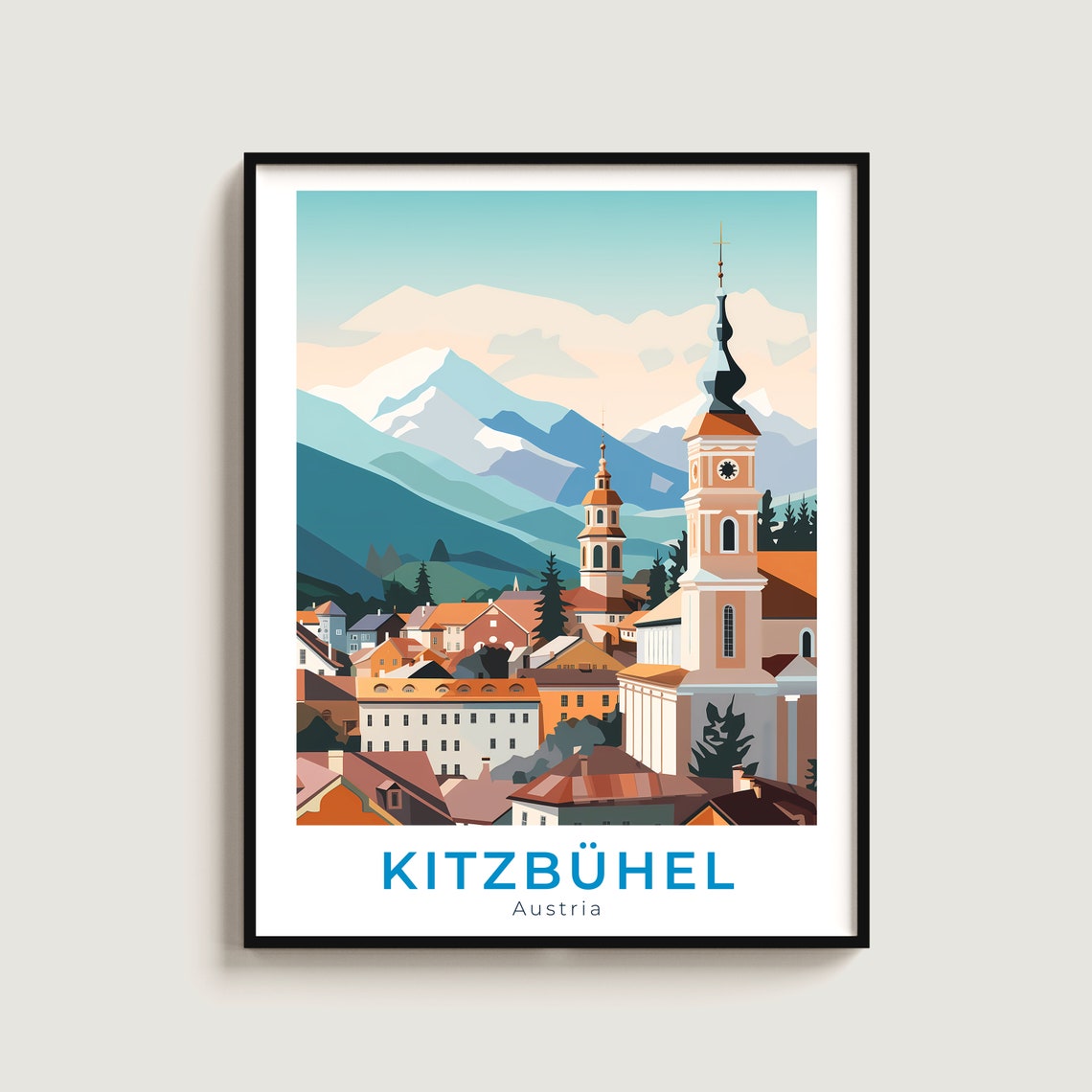 Kitzbühel Austria Church Towers Poster Alpine Town View Art Decor
