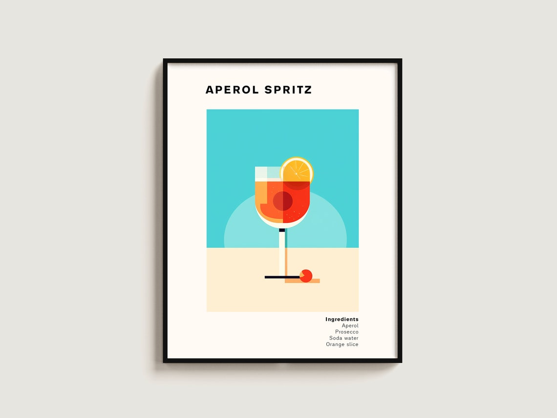 Aperol Spritz Cocktail Recipe Retro Turquoise Bar Italian Bar Poster