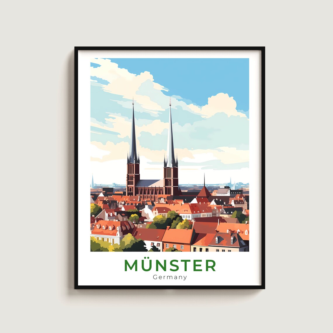 Munster Cathedral Twin Towers Old Town Travel Poster Art Gift