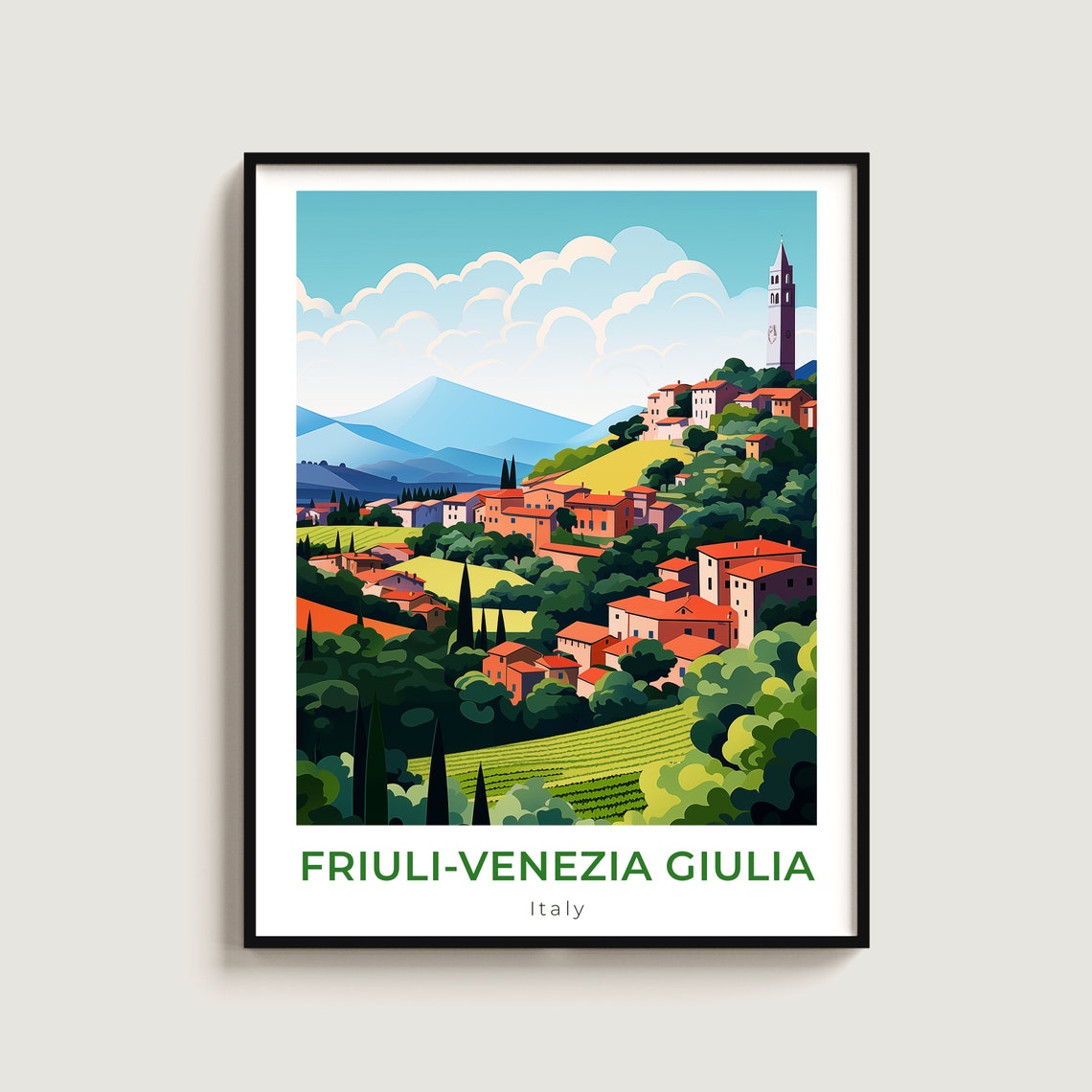 Friuli Venezia Giulia Italy Hill Village Vineyard Travel Poster