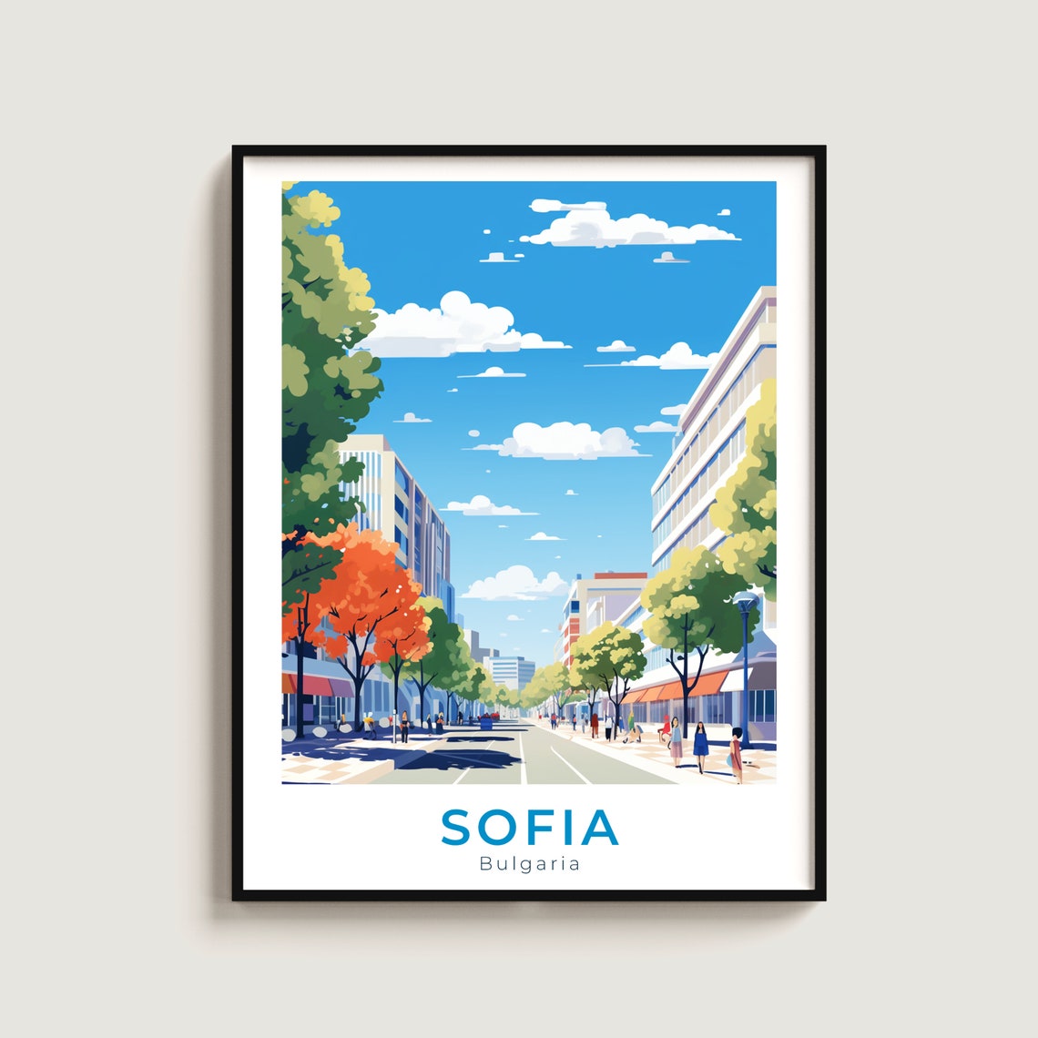 Sofia Bulgaria City Boulevard Autumn Trees Street Travel Poster