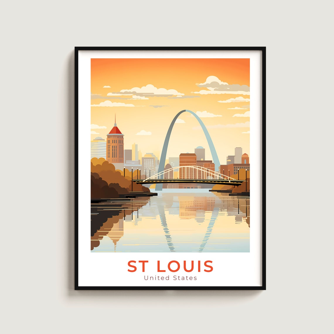 St Louis Gateway Arch Mississippi River Sunset Skyline Travel Poster
