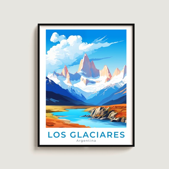 Los Glaciares Argentina Patagonia Peaks Glacial Lake Travel Poster